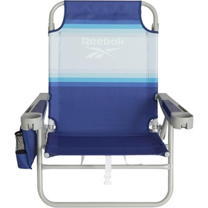 image:imageReebok 5Position Reclining Steel Frame Beach Chair Portable Foldable Backpack Lounge Chair with Pillow Cup Holder and Side Pocket LagoonBlue Stripe