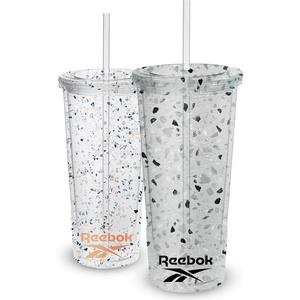 image:imageReebok Lifestyle Premium Terrazzo Texture Reusable Plastic Tumblers with Lid amp Straw  Leak Proof Travel Coffee Mug BPA Free 24 oz Pack of 1 BlackBlack