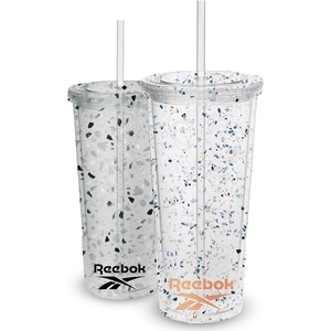 image:imageReebok Lifestyle Premium Terrazzo Texture Reusable Plastic Tumblers with Lid amp Straw  Leak Proof Travel Coffee Mug BPA Free 24 oz Pack of 1 BlackOrange