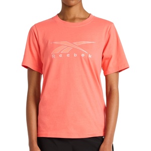 image:imageReebok Womens Big Logo 100 Cotton Lightweight Crewneck TShirt Relaxed FitSunset Coral  Metallic Outline