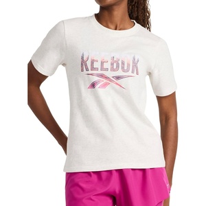 image:imageReebok Womens Big Logo 100 Cotton Lightweight Crewneck TShirt Relaxed FitVector Chalk Heather