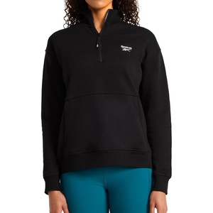 image:imageReebok Womens Classic Halfzip Sweatshirt Standard Fit Midweight Cottonpoly Fleece FabricBlack