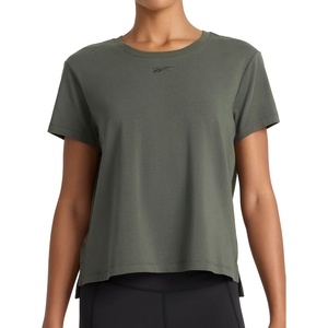 image:imageReebok Womens Embroidery Hit Graphic Crewneck TShirt Standard Fit Lightweight Stretch Cotton FabricGrit Green  Standard