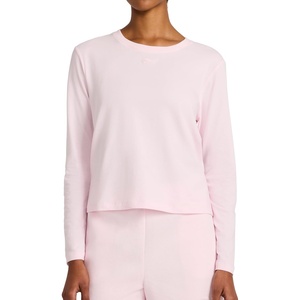 image:imageReebok Womens Embroidery Hit Long Sleeve Crewneck Top Standard Fit Lightweight Stretch Cotton FabricFrosted Berry