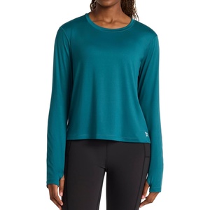 image:imageReebok Womens Long Sleeve Crewneck Top Standard Fit Lightweight Stretch Poly Marled Jersey FabricRetro Teal