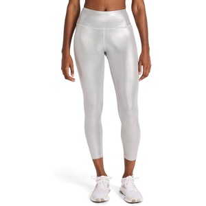 image:imageReebok Womens Lux Chrome Hr Tight Pant Slim Fit 26 Inseam Lightweight Poly Motion Interlock Fabric MoistureWickingVector Chrome