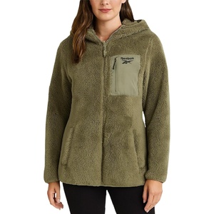 image:imageReebok Womens Sherpa Fleece Jacket ZipUp Hooded Winter Coat for Women  Plush Cozy Sherpa Fur Teddy Coat Texture for Warmth Soft Sherpa Jacket Womens Outerwear Versatile for Errands Weekends GymSage Mist