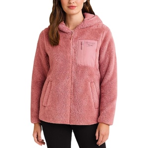 image:imageReebok Womens Sherpa Fleece Jacket ZipUp Hooded Winter Coat for Women  Plush Cozy Sherpa Fur Teddy Coat Texture for Warmth Soft Sherpa Jacket Womens Outerwear Versatile for Errands Weekends GymDusty Rose Pink