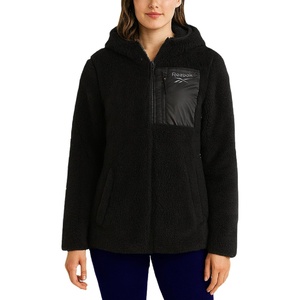 image:imageReebok Womens Sherpa Fleece Jacket ZipUp Hooded Winter Coat for Women  Plush Cozy Sherpa Fur Teddy Coat Texture for Warmth Soft Sherpa Jacket Womens Outerwear Versatile for Errands Weekends GymJet Black