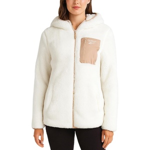 image:imageReebok Womens Sherpa Fleece Jacket ZipUp Hooded Winter Coat for Women  Plush Cozy Sherpa Fur Teddy Coat Texture for Warmth Soft Sherpa Jacket Womens Outerwear Versatile for Errands Weekends GymWhite Mist