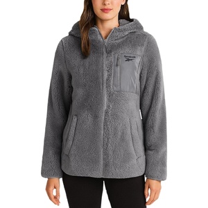 image:imageReebok Womens Sherpa Fleece Jacket ZipUp Hooded Winter Coat for Women  Plush Cozy Sherpa Fur Teddy Coat Texture for Warmth Soft Sherpa Jacket Womens Outerwear Versatile for Errands Weekends GymMed Grey Slate