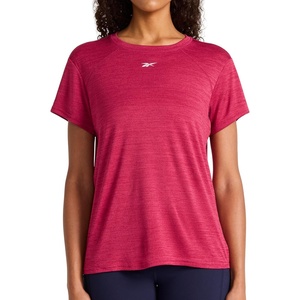 image:imageReebok Womens Small Logo Short Sleeve Crewneck TShirt Lightweight Moisture WickingVector Very Berry Heather  Id Train