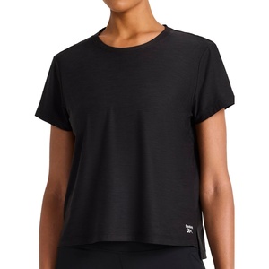 image:imageReebok Womens Tech Short Sleeve Crewneck TShirt Standard Fit Lightweight Stretch Heathered Poly FabricBlack Heather