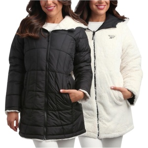 image:imageReebok Womens Winter Jacket  Sherpa Fleece Lined Reversible Insulated Puffer Parka Winter Coats for Women with Faux Fur HoodEbony Black