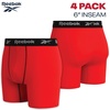 image:imageReebok Mens Boxer Briefs  4 Pack Underwear with Contour Pouch 6 Inseam  Athletic Stretch Performance MoistureWicking Fabric No Fly Pouch TagFree WaistbandBlackRedGrey