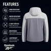 image:imageReebok Mens Lightweight FleeceLined Softshell Jacket Wind Resistant Hood  Wind and Water Resistant Shell for Daily Commutes or Travel Streamlined Athletic Cut Protective Collar for Chilly MorningsPale Grey