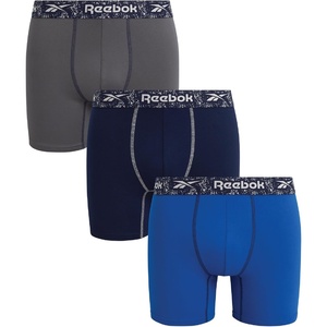 image:imageReebok Mens Boxer Briefs  3 Pack MoistureWicking Stretch Pouch 6  Lightweight Performance Fabric Wicks Away Sweat Supportive Long Leg Design Helps Reduce RideUp All DaySurf the WebBlackened PearlMaritime Blue