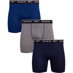 image:imageReebok Mens Boxer Briefs  3 Pack MoistureWicking Stretch Pouch 6  Lightweight Performance Fabric Wicks Away Sweat Supportive Long Leg Design Helps Reduce RideUp All DayMaritime BlueMedium Grey MelangeBlue Depths