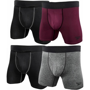 image:imageReebok Mens Boxer Briefs  4 Pack Underwear with Contour Pouch 6 Inseam  Athletic Stretch Performance MoistureWicking Fabric No Fly Pouch TagFree WaistbandFigGreyHeatherBlack