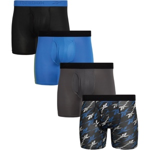 image:imageReebok Mens Boxer Briefs  4 Pack Underwear with Contour Pouch 6 Inseam  Athletic Stretch Performance MoistureWicking Fabric No Fly Pouch TagFree WaistbandBlackBlueCharcoalPrinted Black