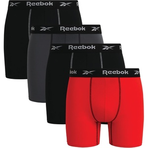 image:imageReebok Mens Boxer Briefs  4 Pack Underwear with Contour Pouch 6 Inseam  Athletic Stretch Performance MoistureWicking Fabric No Fly Pouch TagFree WaistbandBlackRedGrey