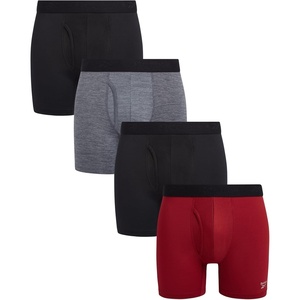 image:imageReebok Mens Boxer Briefs  4 Pack Underwear with Contour Pouch 6 Inseam  Athletic Stretch Performance MoistureWicking Fabric No Fly Pouch TagFree WaistbandBlackTibetan RedCharcoal Heather Melange