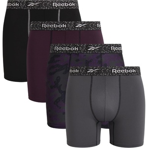 image:imageReebok Mens Boxer Briefs  4 Pack Underwear with Contour Pouch 6 Inseam  Athletic Stretch Performance MoistureWicking Fabric No Fly Pouch TagFree WaistbandPlum PerfectBlackened PearlBlackBlack Print