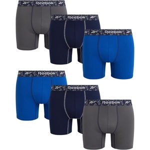 image:imageReebok Mens Boxer Briefs  6 Pack MoistureWicking Stretch Pouch 6  Lightweight Performance Fabric Wicks Away Sweat Supportive Long Leg Design Helps Reduce RideUp All DaySurf the WebBlackened PearlMaritime Blue