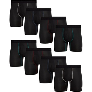 image:imageReebok Mens Boxer Briefs  8 Pack Performance Stretch Mens Underwear Boxers with Functional Fly 6 Inseam Boxers for MenAll Black With Contrast