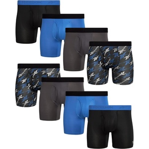 image:imageReebok Mens Boxer Briefs  8 Pack Performance Stretch Mens Underwear Boxers with Functional Fly 6 Inseam Boxers for MenBlackBlueCharcoalPrint