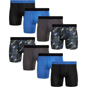 image:imageReebok Mens Boxer Briefs  8 Pack Performance Stretch Mens Underwear Boxers with Functional Fly 6 Inseam Boxers for MenBlackBlueCharcoalPrinted Black