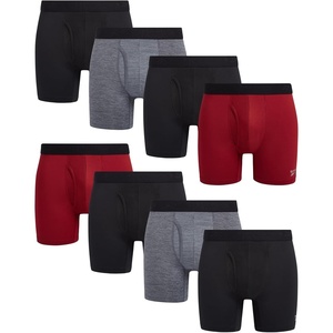 image:imageReebok Mens Boxer Briefs  8 Pack Performance Stretch Mens Underwear Boxers with Functional Fly 6 Inseam Boxers for MenBlackTibetan RedCharcoal Heather Melange