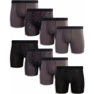 image:imageReebok Mens Boxer Briefs  8 Pack Performance Stretch Mens Underwear Boxers with Functional Fly 6 Inseam Boxers for MenGreyBlackPrint
