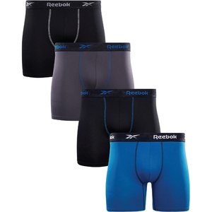 image:imageReebok Mens Boxer Briefs 4 Pack Soft Athletic Boxers with Contour Pouch  Smooth Soft Feel Designed for Everyday Comfort Elastic Waistband Stays in Place Without IrritationBlackBlueBlackGrey