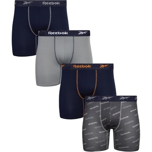 image:imageReebok Mens Boxer Briefs 4 Pack Soft Athletic Boxers with Contour Pouch  Smooth Soft Feel Designed for Everyday Comfort Elastic Waistband Stays in Place Without IrritationNavyGreyPrint