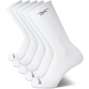 image:imageReebok Mens Crew Socks  Moisture Wicking Athletic Cushioned Socks 5 Pack  Stretch Performance Reinforced Heel amp Toe Arch Support Mid Calf StayUp Cuff Shoe Size 6125Solid White