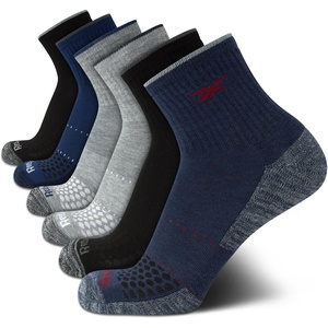image:imageReebok Mens High Quarter Socks Arch Support Cushioned Athletic Socks 6 Pack  Lightweight Stretch Performance Fabric Cushioned Comfort Arch Support High Quarter Crew Shoe Size 6125BlueBlackGrey