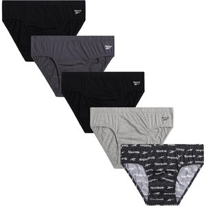image:imageReebok Mens Low Rise Briefs 5 Pack Soft Stretch Cotton Underwear Briefs  Smooth SecondSkin Feel with Breathable Stretch QuickDry MoistureWicking Fabric Blend for Everyday SupportBlackDark GreyGrey HeatherPrintBlack
