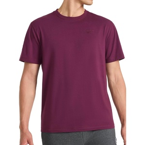 image:imageReebok Mens Short Sleeve Crewneck Embroidered TShirt Standard Fit Lightweight Stretch Cotton FabricBlack Cherry  Vector Embroidery