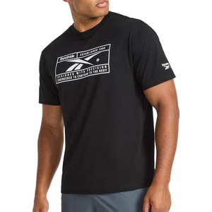 image:imageReebok Mens Short Sleeve Graphic Crewneck TShirt Standard Fit Lightweight CottonPoly FabricBlackStark White  Locker