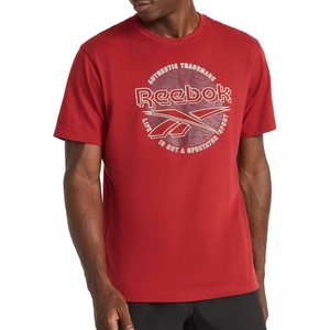 image:imageReebok Mens Short Sleeve Graphic Crewneck TShirt Standard Fit Lightweight CottonPoly FabricRetro Red  Meridian