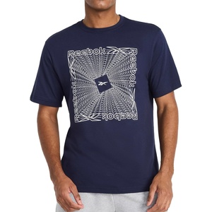 image:imageReebok Mens Short Sleeve Graphic Crewneck TShirt Standard Fit Lightweight CottonPoly FabricVector Navy  Vortex