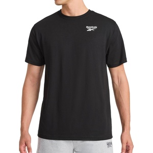 image:imageReebok Mens Small Logo Crewneck TShirt Standard Fit Lightweight CottonPoly Jersey FabricBlack  Peak
