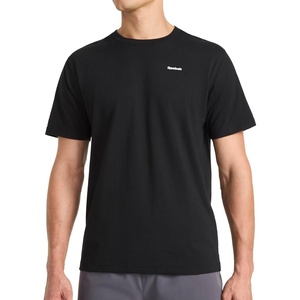 image:imageReebok Mens Small Logo Crewneck TShirt Standard Fit Lightweight CottonPoly Jersey FabricBlack  Schematic