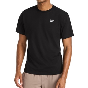 image:imageReebok Mens Small Logo Crewneck TShirt Standard Fit Lightweight CottonPoly Jersey FabricBlackStark White  Embroidery
