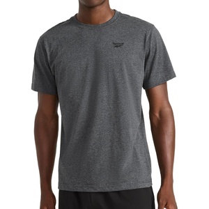 image:imageReebok Mens Small Logo Crewneck TShirt Standard Fit Lightweight CottonPoly Jersey FabricCharcoal Heather  Embroidery