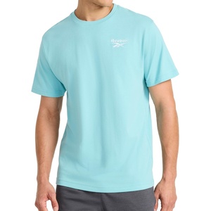 image:imageReebok Mens Small Logo Crewneck TShirt Standard Fit Lightweight CottonPoly Jersey FabricMarine Blue  Small Embroidery