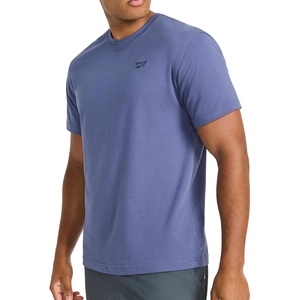 image:imageReebok Mens Small Logo Crewneck TShirt Standard Fit Lightweight CottonPoly Jersey FabricNightshadow Blue  Embroidery