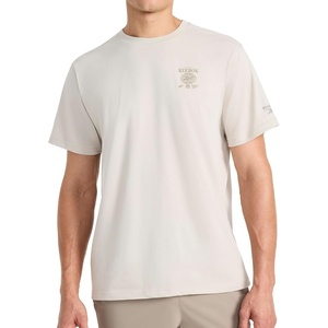 image:imageReebok Mens Small Logo Crewneck TShirt Standard Fit Lightweight CottonPoly Jersey FabricSilver Cloud  Globe