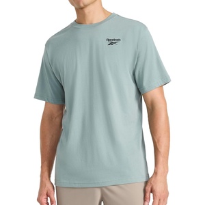 image:imageReebok Mens Small Logo Crewneck TShirt Standard Fit Lightweight CottonPoly Jersey FabricVintage Moss  Peak